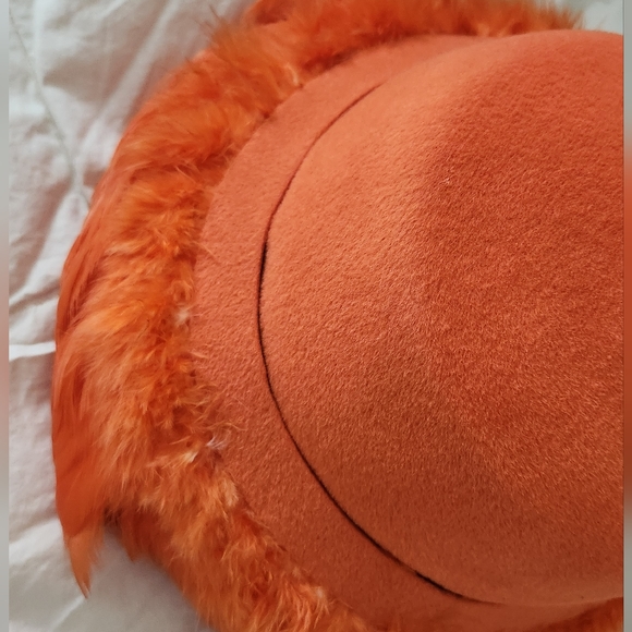 Orange Felt hat with Feathers - Picture 3 of 5